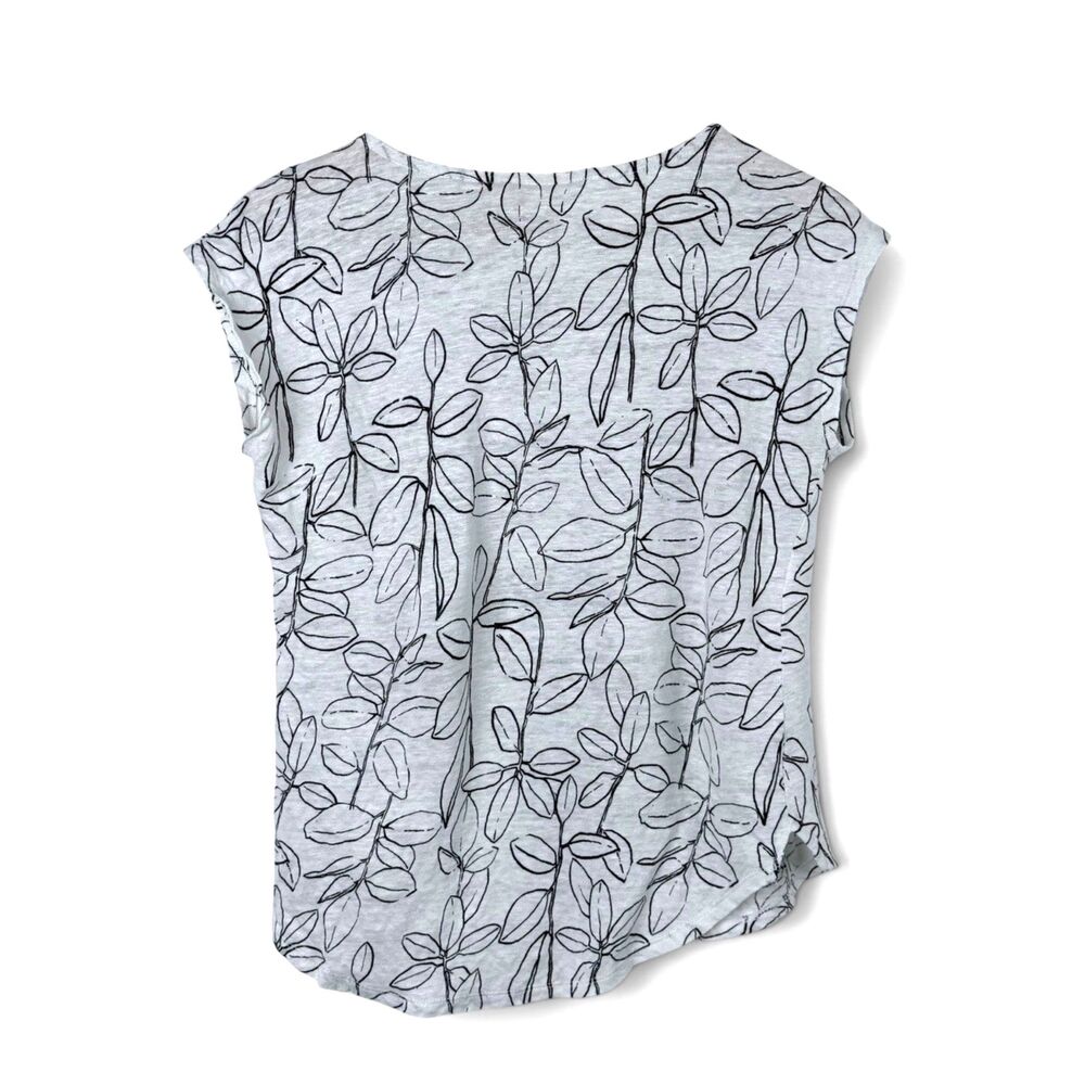 Cynthia Rowley 100% Linen Sleeveless Top Floral Curved Hem White/ Black Soft M - Picture 2 of 5
